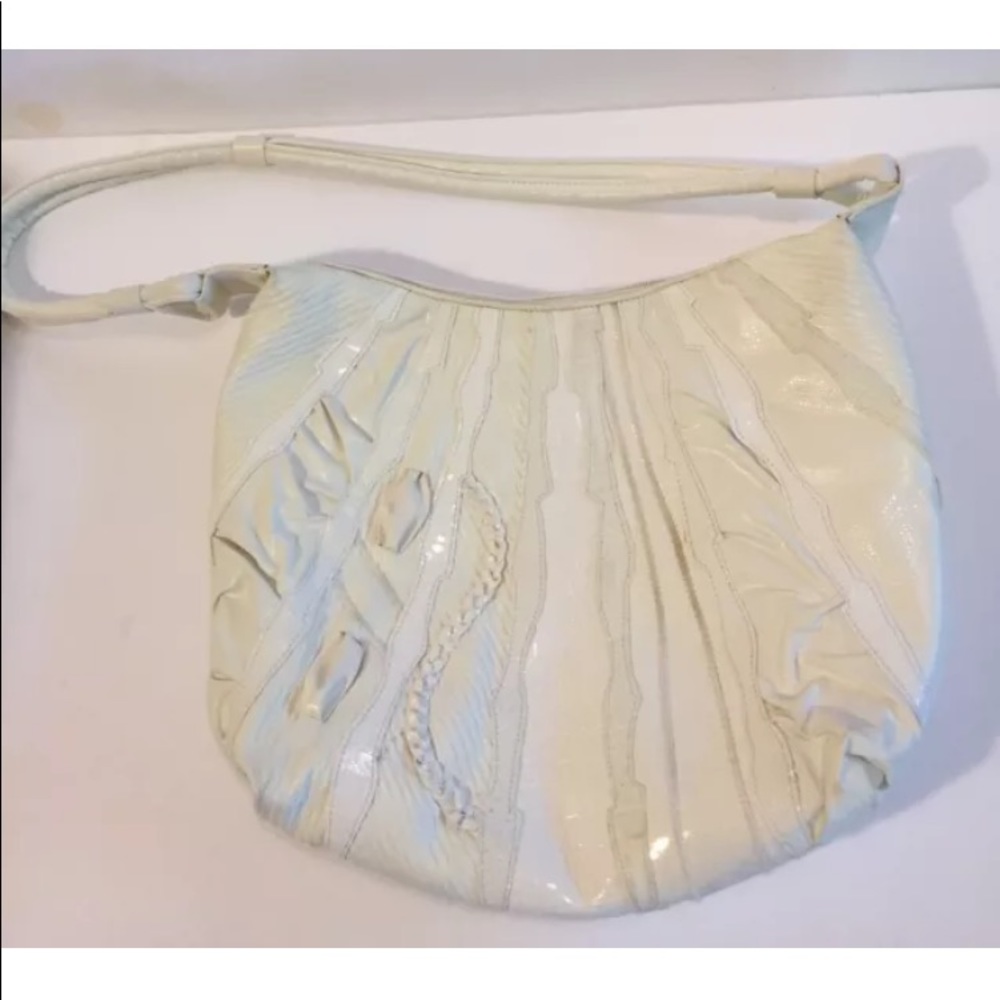 Vtg JR White Multi Design Zip Close Shoulder Bag